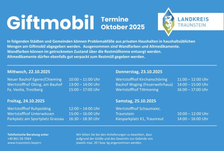 Giftmobil Termine Oktober 2025